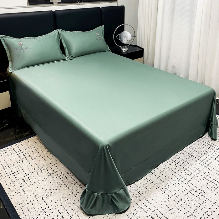 91家纺网 家纺一手货源 找家纺 宜家坊 2024春夏新品水洗天丝棉轻奢刺绣四件套水洗真丝冰丝-芸伊 宝绿