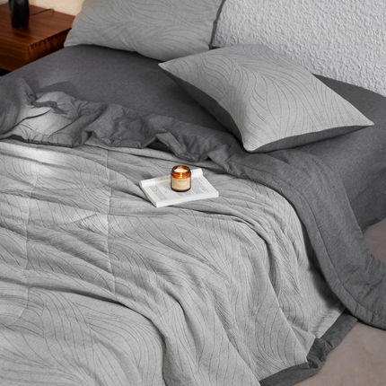 2024新款色织双层纱提花波浪三系列夏被及夏被四件套--乱纹波浪 乱纹-深灰