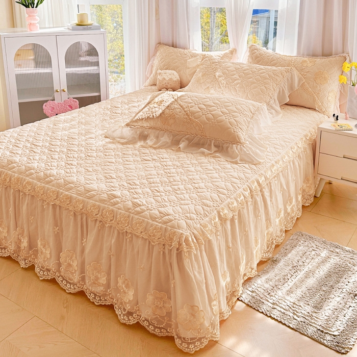 91家纺网 家纺一手货源 找家纺 罗艺轩 2024新款公主风水洗棉夹棉单床裙-浪漫满屋床 浪漫满屋-香槟