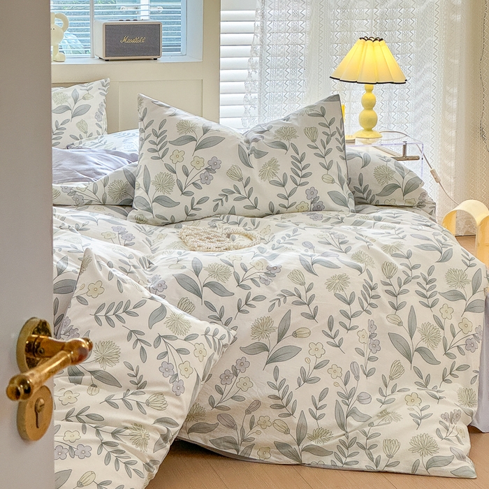 91家纺网 家纺一手货源 找家纺 清雅福 2024新款全棉13372小清新四件套和单品系列第四季 诗情画意