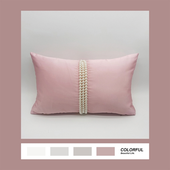 91家纺网 家纺一手货源 找家纺 澜屿 禅丝高精密大珍珠工艺小抱枕头枕芯腰靠枕 粉色