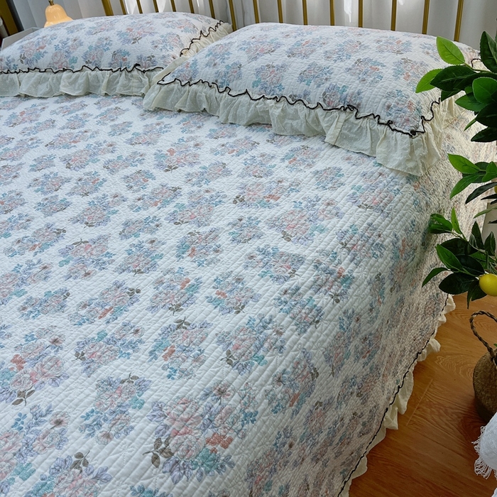 91家纺网 家纺一手货源 找家纺 暖居 2024新款韩系大花边夏被床盖四件套可机洗+同款纯棉被套 酣春