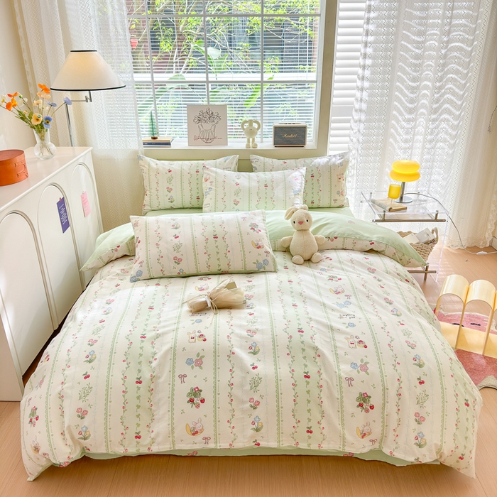 91家纺网 家纺一手货源 找家纺 清雅福 2024新款全棉13372小清新四件套和单品系列第四季 草莓兔