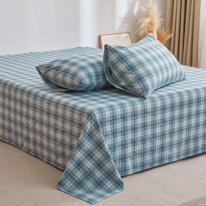 91家纺网 家纺一手货源 找家纺 雅萱家纺 2024新款雅萱-色织全棉水洗棉床单 床单-意境-蓝