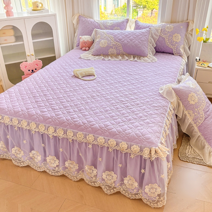 91家纺网 家纺一手货源 找家纺 罗艺轩 2024新款公主风水洗棉夹棉单床裙-浪漫满屋床 浪漫满屋-茉莉紫