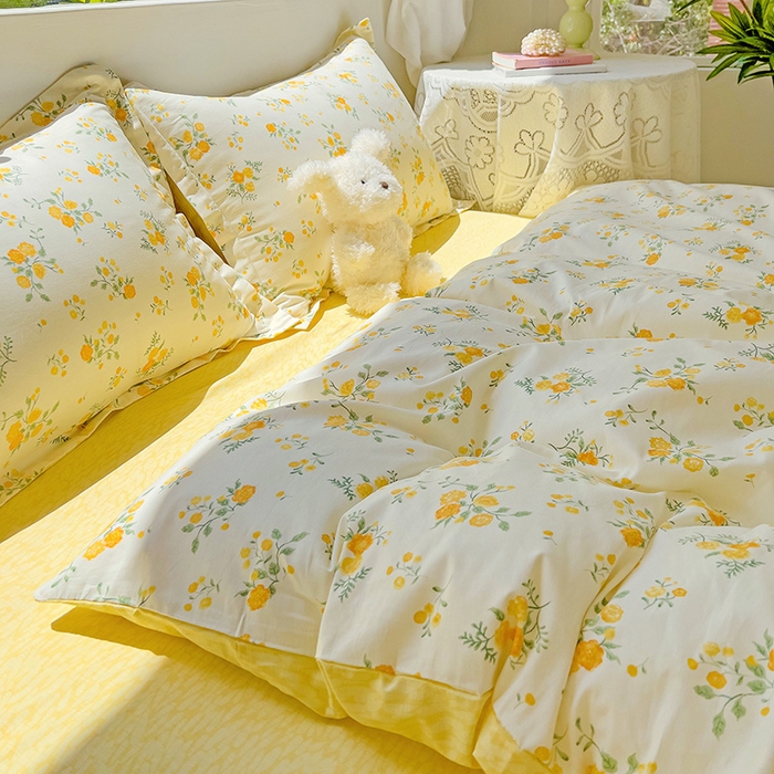 91家纺网 家纺一手货源 找家纺 暖芯优选 204新款直播爆款全棉-ins印花系列四件套纯棉三件套床单床笠 花间沐