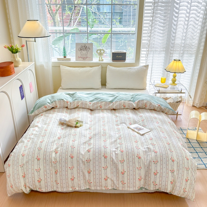 91家纺网 家纺一手货源 找家纺 清雅福 2024新款全棉13372小清新四件套和单品系列第四季 彩娜日记