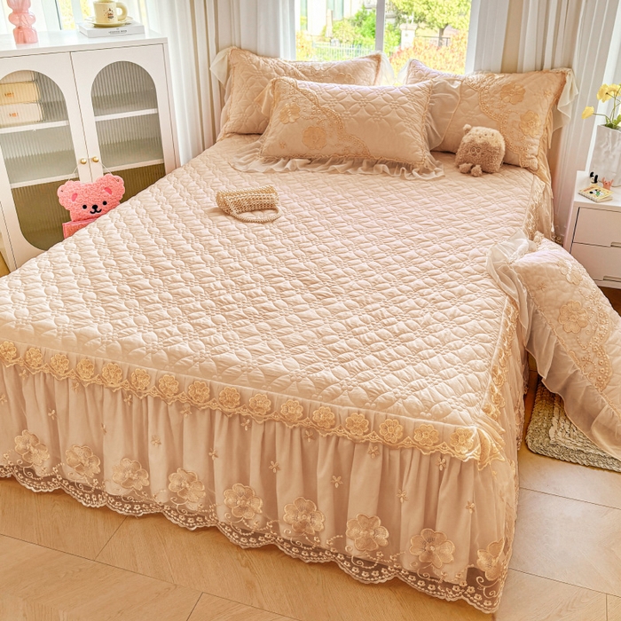 91家纺网 家纺一手货源 找家纺 罗艺轩 2024新款公主风水洗棉夹棉单床裙-浪漫满屋床 浪漫满屋-香槟