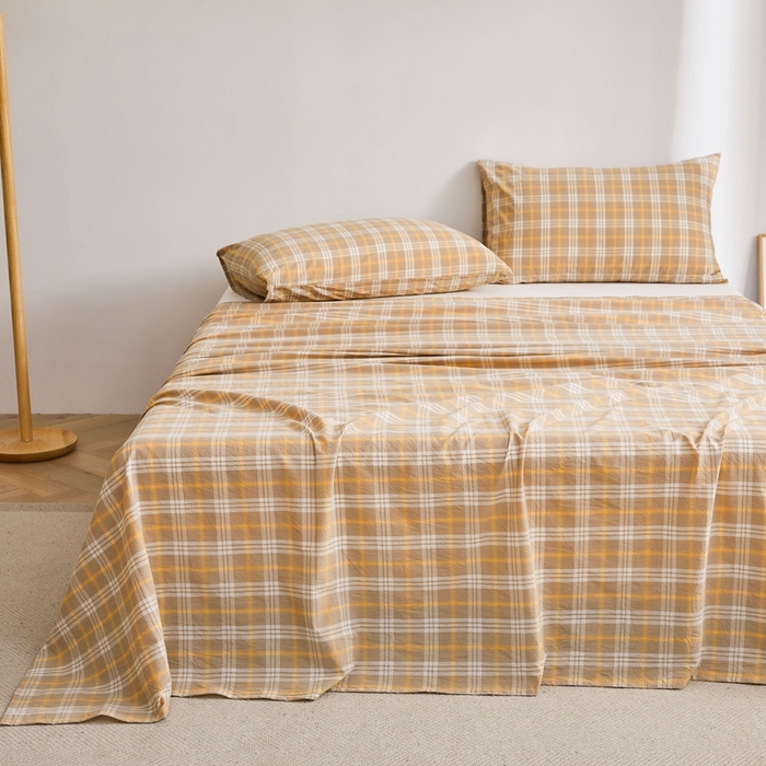 91家纺网 家纺一手货源 找家纺 雅萱家纺 2024新款雅萱-色织全棉水洗棉床单 床单-意境-卡其