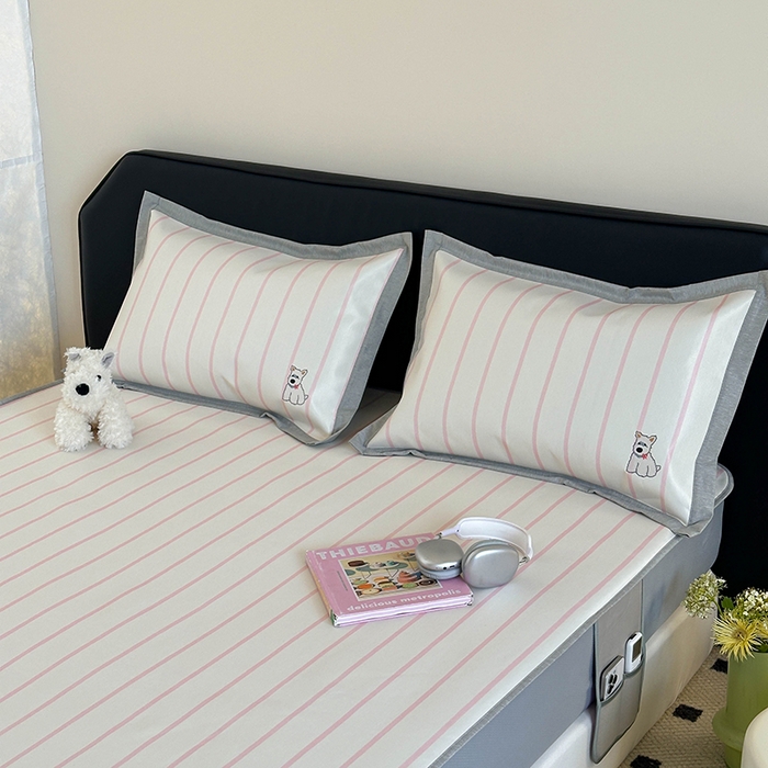 91家纺网 家纺一手货源 找家纺 昔可家纺 2024新款数码印花刺绣床笠款冰丝席 粉条萌宠