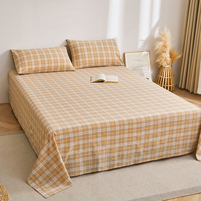 91家纺网 家纺一手货源 找家纺 雅萱家纺 2024新款雅萱-色织全棉水洗棉床单 床单-意境-卡其