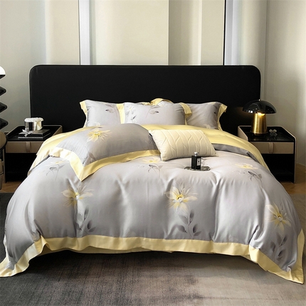 91家纺网 家纺一手货源 找家纺 佳汐蓝家纺 2024新款60支兰精天丝数码印花四件套 逸云杉 灰