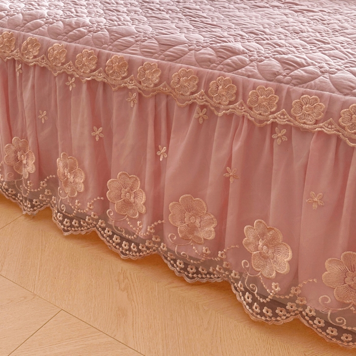 91家纺网 家纺一手货源 找家纺 罗艺轩 2024新款公主风水洗棉夹棉床裙款四件套-浪漫满屋床 浪漫满屋-豆沙