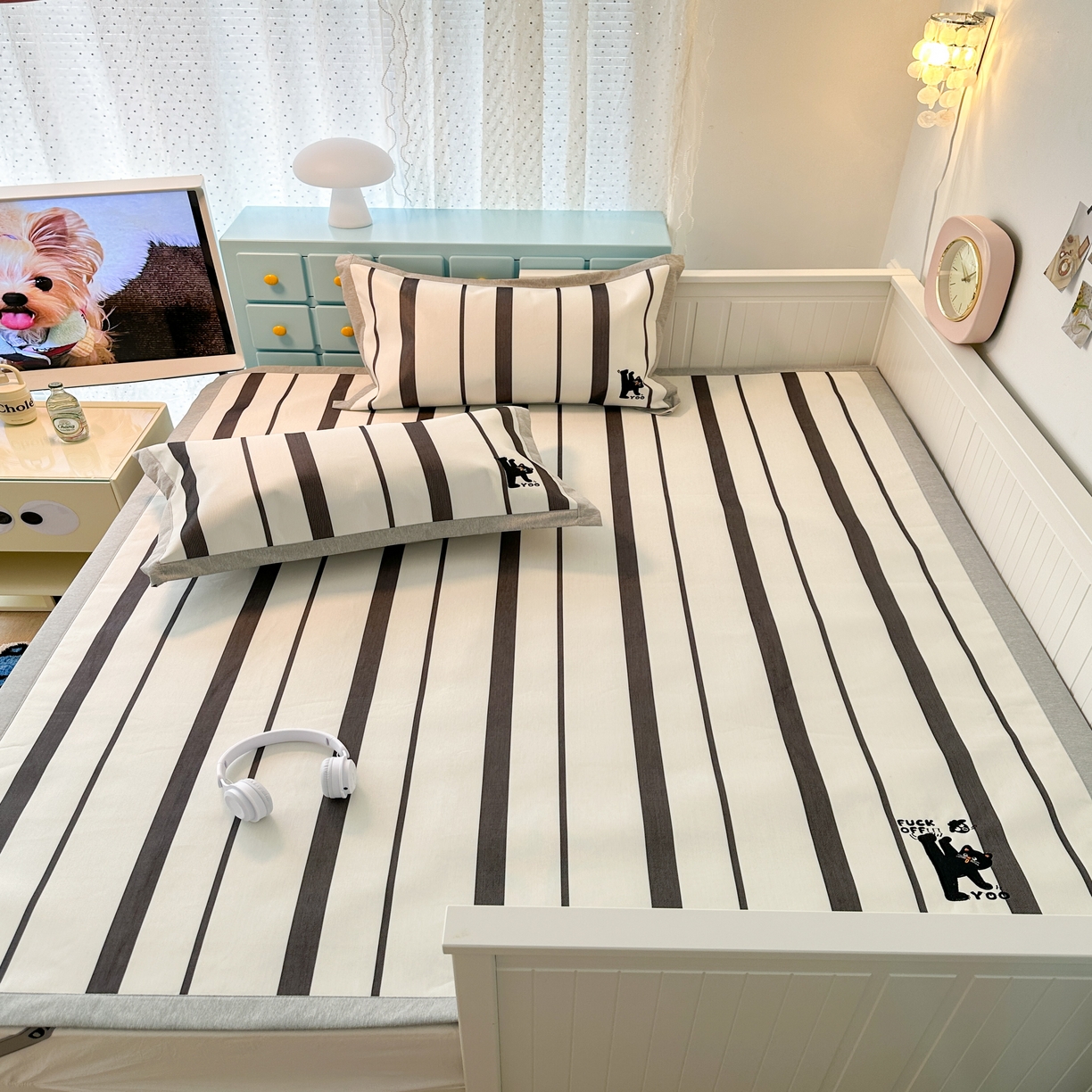 91家纺网 家纺一手货源 找家纺 昔可家纺 2024新款印花绣花冰丝席平席款 顽皮猫