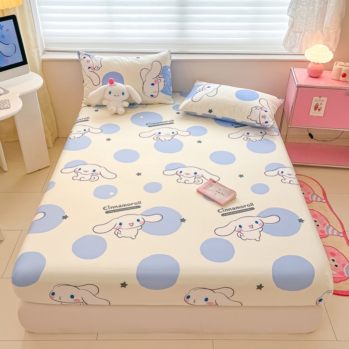 91家纺网 家纺一手货源 找家纺 金爱家 2024新款纯棉小版单品床笠 床笠款-波点玉桂狗