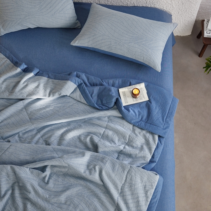 91家纺网 家纺一手货源 找家纺 （总）2024新款色织双层纱提花波浪三系列夏被及夏被四件套--乱纹波浪