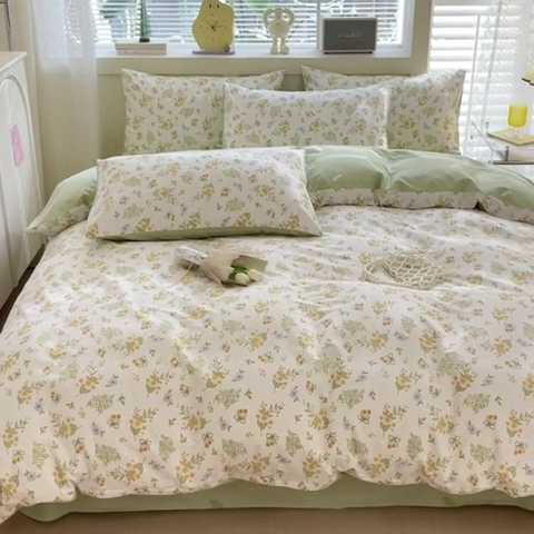 91家纺网 家纺一手货源 找家纺 清雅福 2024新款全棉13372小清新四件套和单品系列第四季 森夏