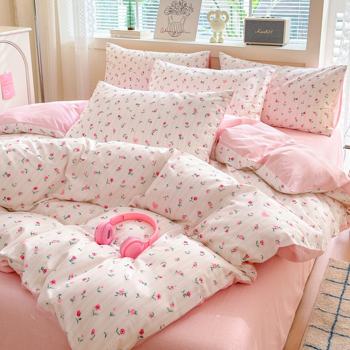 91家纺网 家纺一手货源 找家纺 清雅福 2024新款全棉13372小清新四件套和单品系列第四季 情人节