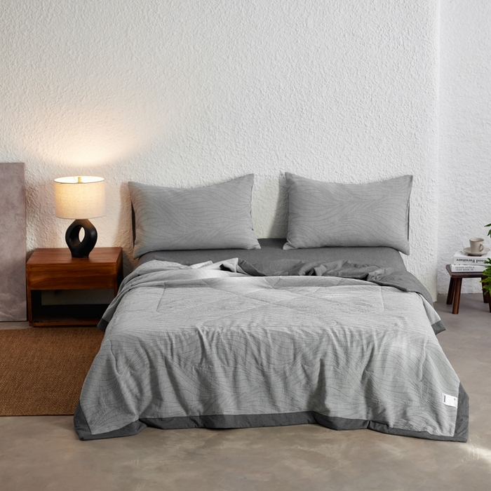 91家纺网 家纺一手货源 找家纺 2024新款色织双层纱提花波浪三系列夏被及夏被四件套--乱纹波浪 乱纹-深灰