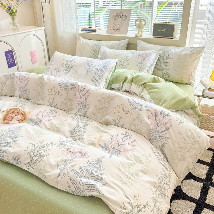 91家纺网 家纺一手货源 找家纺 （总）清雅福 2024新款全棉13372小清新四件套和单品系列第四季