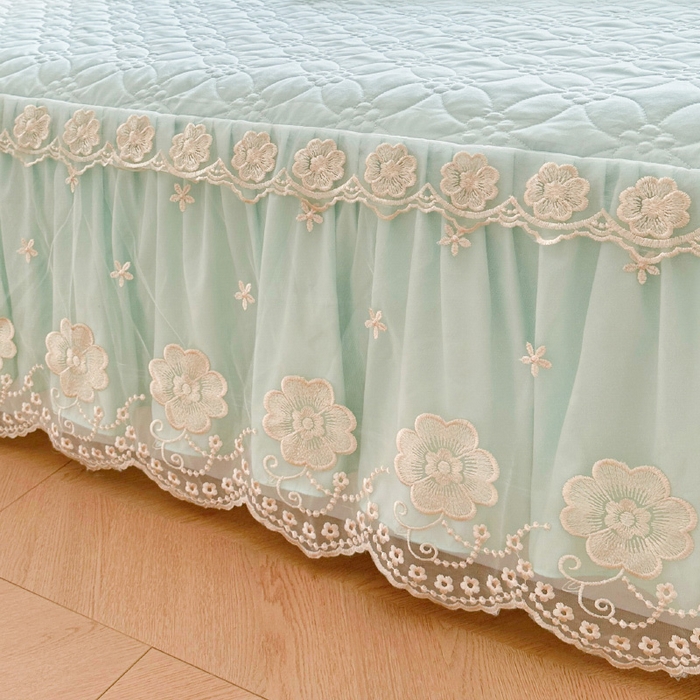 91家纺网 家纺一手货源 找家纺 罗艺轩 2024新款公主风水洗棉夹棉床裙款四件套-浪漫满屋床 浪漫满屋-海盐蓝