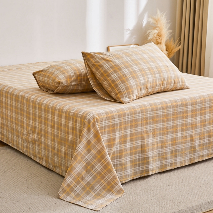 91家纺网 家纺一手货源 找家纺 雅萱家纺 2024新款雅萱-色织全棉水洗棉床单 床单-意境-卡其