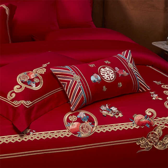 91家纺网 家纺一手货源 找家纺 （总）高大尚婚庆馆 2025新款60s长绒棉轻奢（床裙款）婚庆四件套