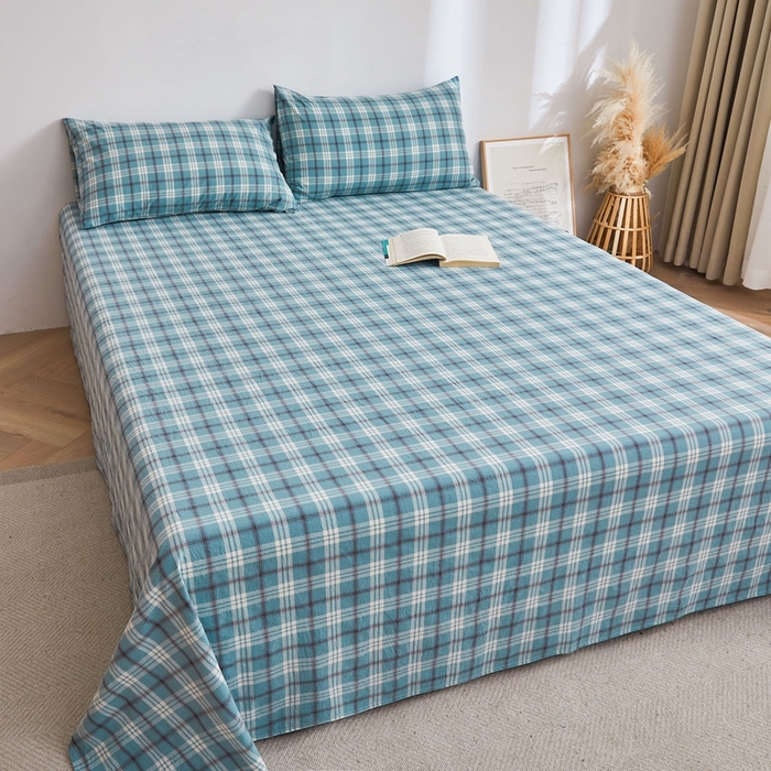 91家纺网 家纺一手货源 找家纺 雅萱家纺 2024新款雅萱-色织全棉水洗棉床单 床单-意境-蓝