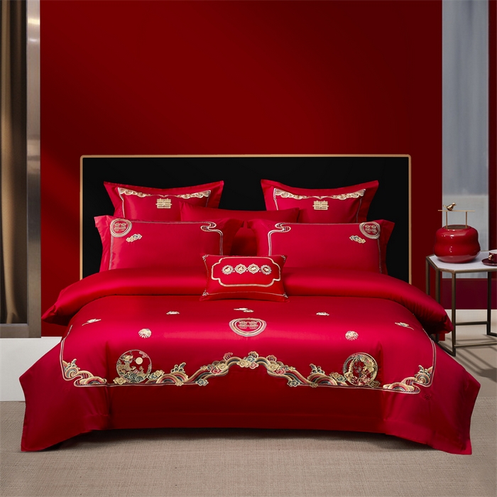 91家纺网 家纺一手货源 找家纺 高大尚婚庆馆 2025新款60s长绒棉轻奢（床裙款）婚庆四件套 浪漫婚约