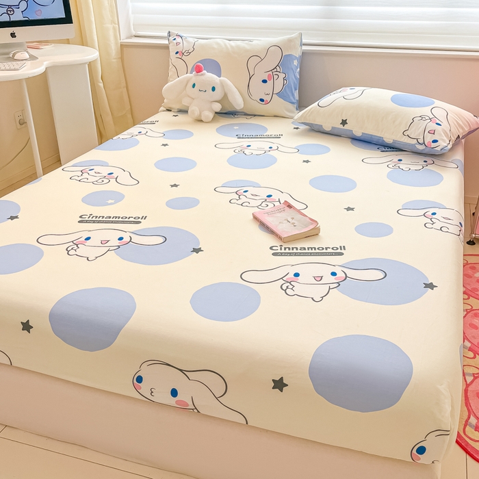 91家纺网 家纺一手货源 找家纺 金爱家 2024新款纯棉小版单品床笠 床笠款-波点玉桂狗