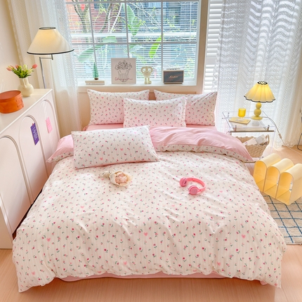 91家纺网 家纺一手货源 找家纺 清雅福 2024新款全棉13372小清新四件套和单品系列第四季 情人节