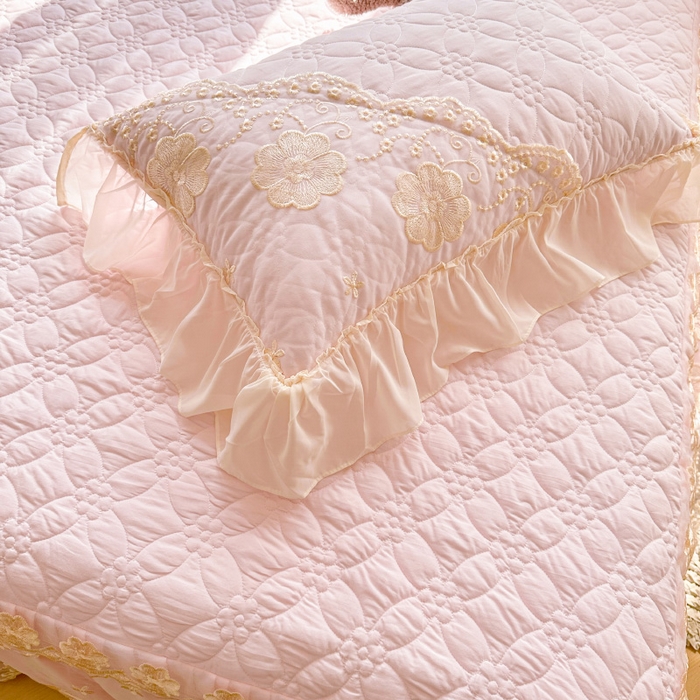 91家纺网 家纺一手货源 找家纺 罗艺轩 2024新款公主风水洗棉夹棉床裙款四件套-浪漫满屋床 浪漫满屋-少女粉