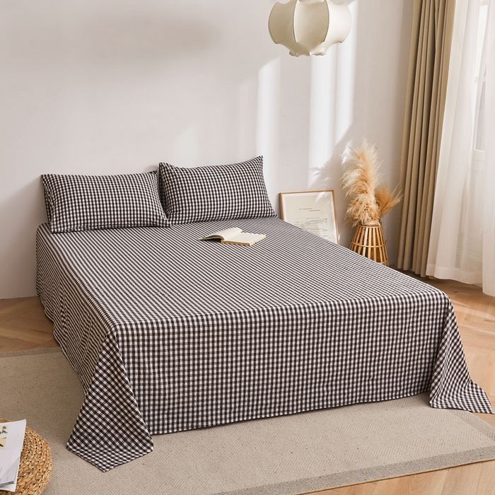 91家纺网 家纺一手货源 找家纺 雅萱家纺 2024新款雅萱-色织全棉水洗棉床单 床单-小黑格