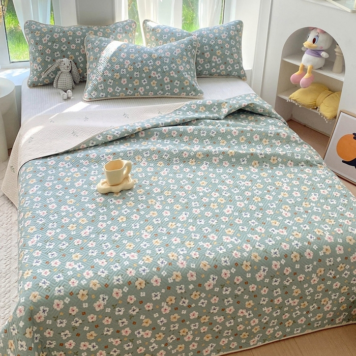 91家纺网 家纺一手货源 找家纺 羽爱家纺 2025新款A类双面全棉印花床盖套件 花漫庭