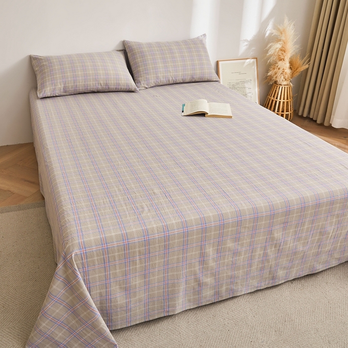 91家纺网 家纺一手货源 找家纺 雅萱家纺 2024新款雅萱-色织全棉水洗棉床单 床单-小格-棕