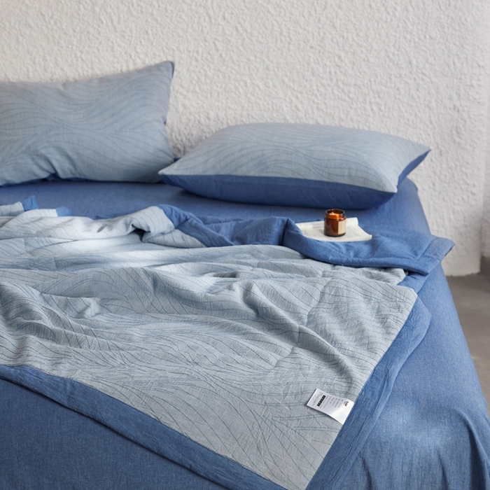 91家纺网 家纺一手货源 找家纺 （总）2024新款色织双层纱提花波浪三系列夏被及夏被四件套--乱纹波浪