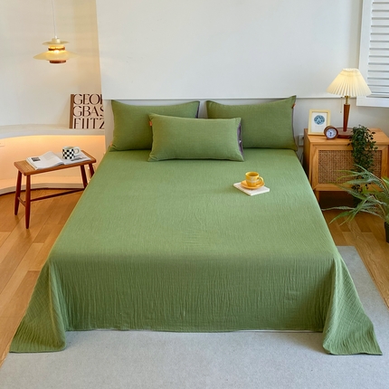 91家纺网 家纺一手货源 找家纺 （总）春皖家纺 2024新款全棉双层纱纯色双拼套件单品系列-床单款