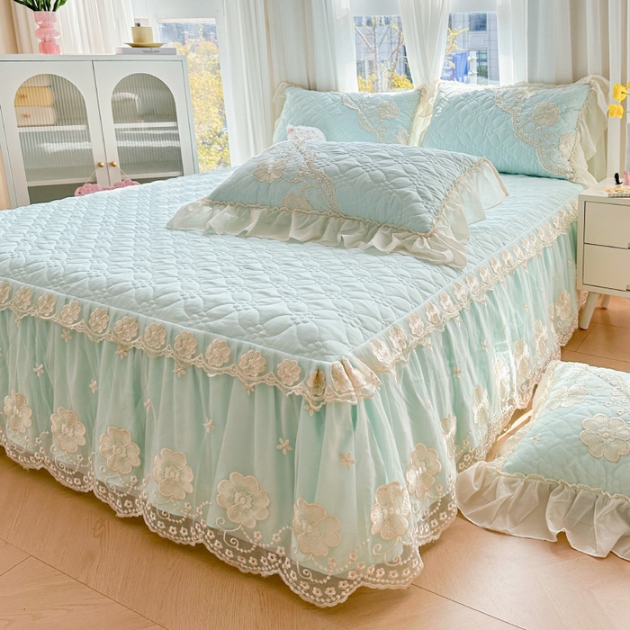 91家纺网 家纺一手货源 找家纺 罗艺轩 2024新款公主风水洗棉夹棉单床裙-浪漫满屋床 浪漫满屋-海盐蓝