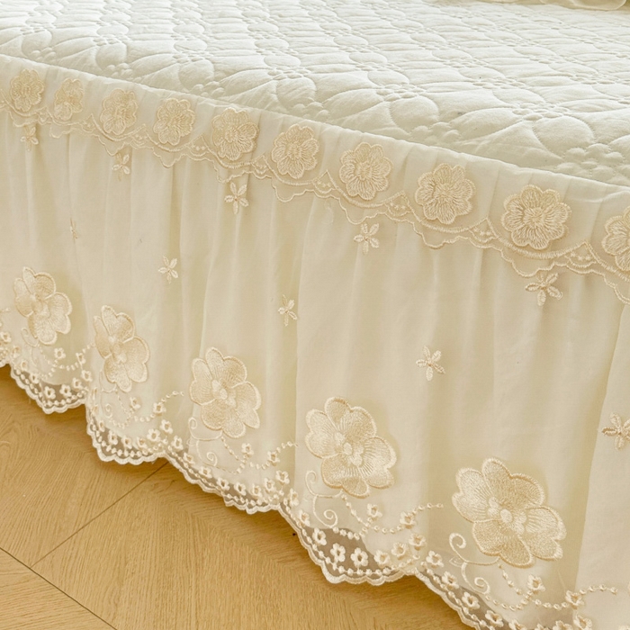 91家纺网 家纺一手货源 找家纺 罗艺轩 2024新款公主风水洗棉夹棉单床裙-浪漫满屋床 浪漫满屋-牛乳白