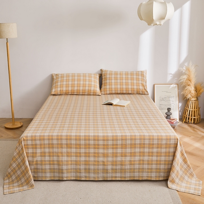 91家纺网 家纺一手货源 找家纺 雅萱家纺 2024新款雅萱-色织全棉水洗棉床单 床单-意境-卡其