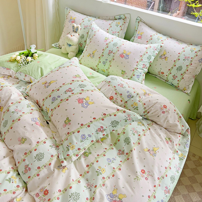 91家纺网 家纺一手货源 找家纺 暖芯优选 204新款直播爆款全棉-ins印花系列四件套纯棉三件套床单床笠 恋爱小兔