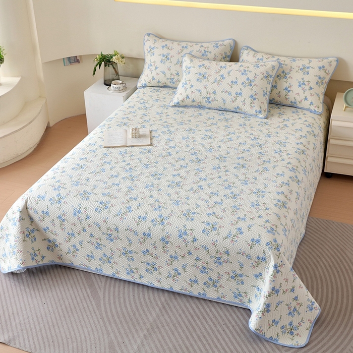 91家纺网 家纺一手货源 找家纺 羽爱家纺 2025新款A类双面全棉印花床盖套件 花叶影