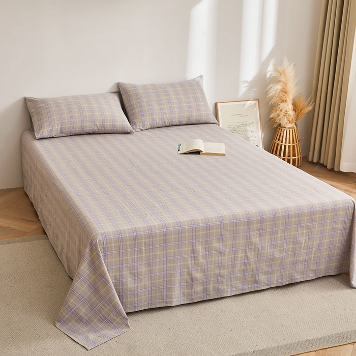 91家纺网 家纺一手货源 找家纺 雅萱家纺 2024新款雅萱-色织全棉水洗棉床单 床单-小格-棕