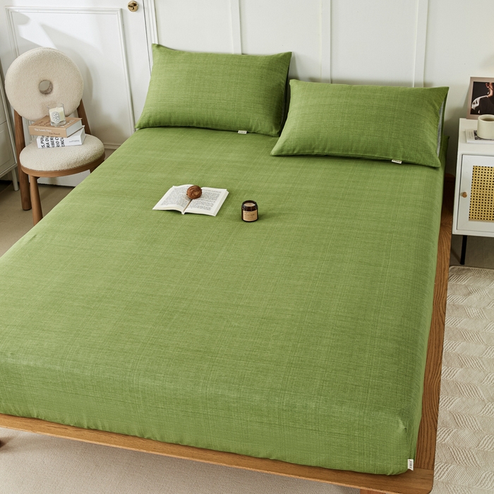 91家纺网 家纺一手货源 找家纺 鸣升 新款舒适透气全棉老粗布床笠 樱花-绿