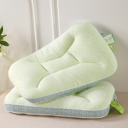 梦叶草 2024新款竹纤维竹炭抑菌SPA枕分区护颈枕芯48*74cm 竹纤维抑菌五分区SPA枕-蓝灰边