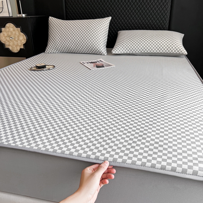 91家纺网 家纺一手货源 找家纺 慕尚家纺 2025新款提花席床笠款 床笠-棋盘格灰