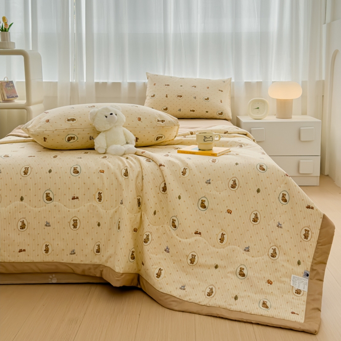 91家纺网 家纺一手货源 找家纺 金丝鸟家纺 2024新款全棉棉花夏被四件套 美美熊