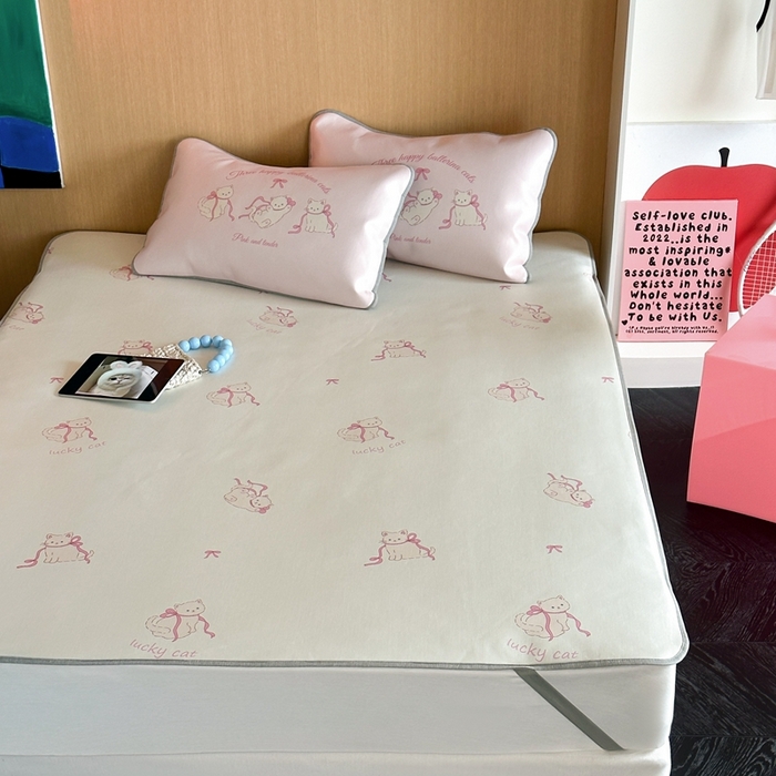 91家纺网 家纺一手货源 找家纺 时年 2024新款7A抗菌数码印花冰丝凉席（充值会员优惠10元） 可爱喵