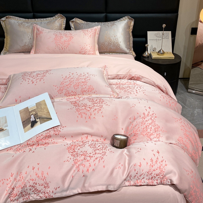 91家纺网 家纺一手货源 找家纺 潮邦创意家居 2025新款阳离子提花天丝棉四件套-金枝玉叶（可配礼盒） 琳娜粉