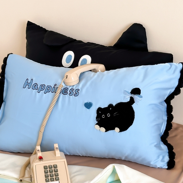 91家纺网 家纺一手货源 找家纺 黛舒家居 2024新款天丝条纹夏被款 黑色猫咪